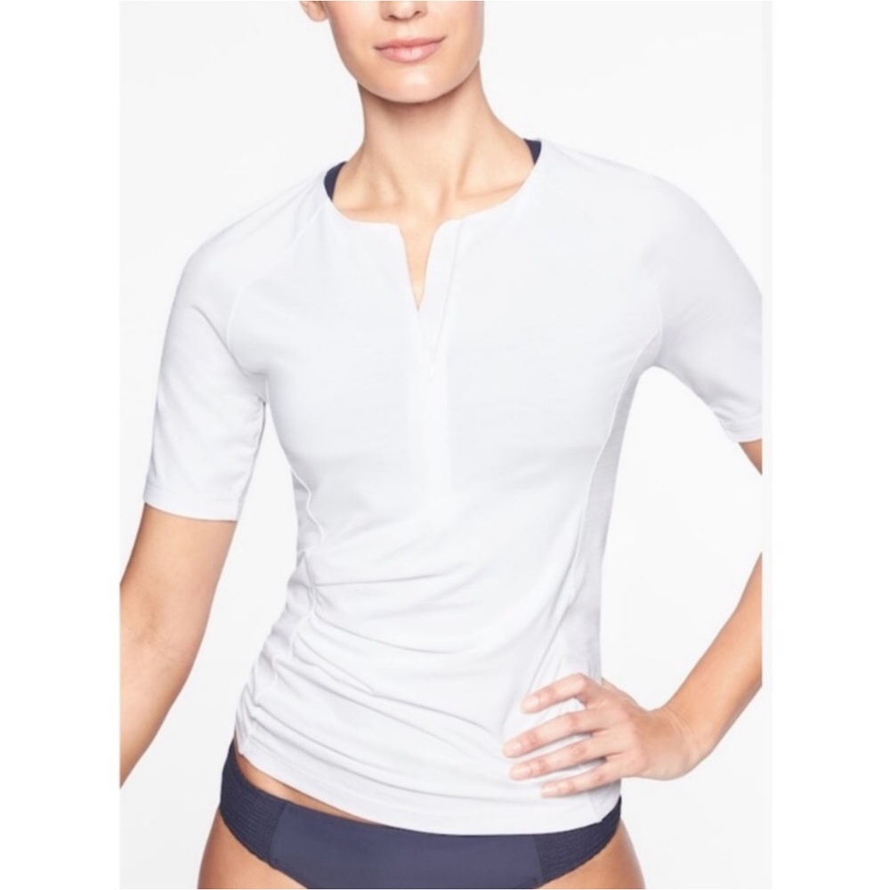 Athleta Pacifica Wrap Swim Top in White MT Medium TALL